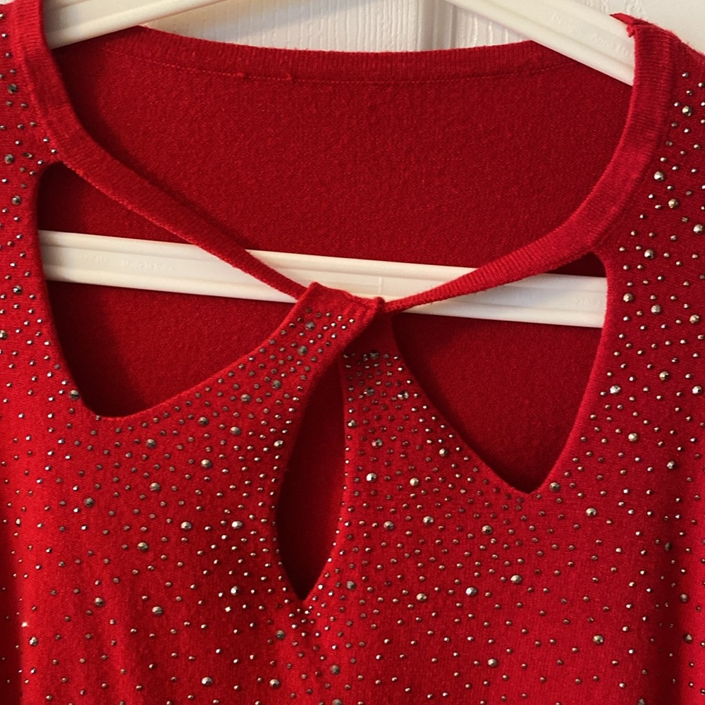 Red Sweater with Rhinestone Detailing - Picture 2 of 7